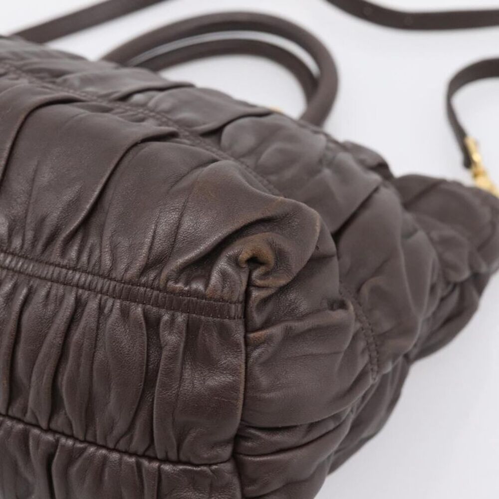 Prada Gaufre Nappa Leather Brown Leather Tote Bag Bag - Picture 9 of 16